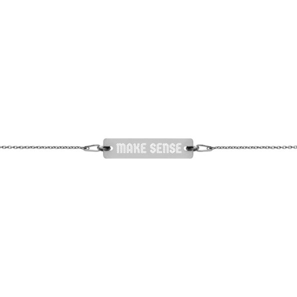 MAKE SENSE - Engraved Black Rhodium Plated Silver Bar Chain Bracelet