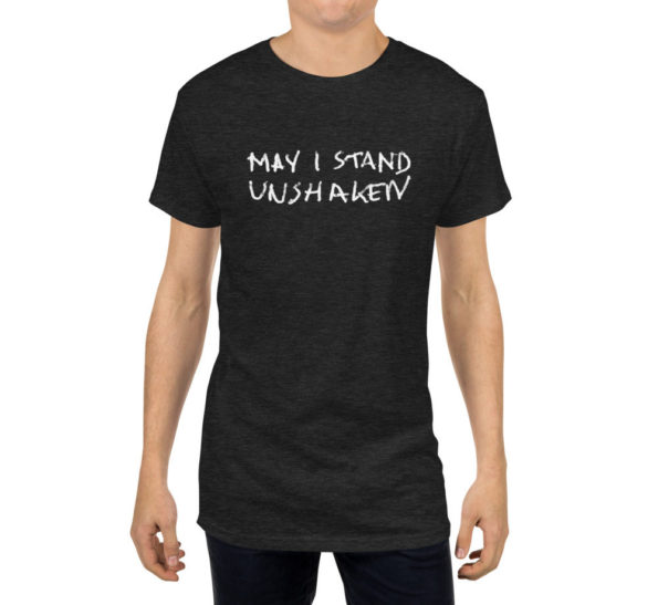 RDR2 MAY I STAND UNSHAKEN - Long Body Charcoal Triblend Urban Tee - Front on Model